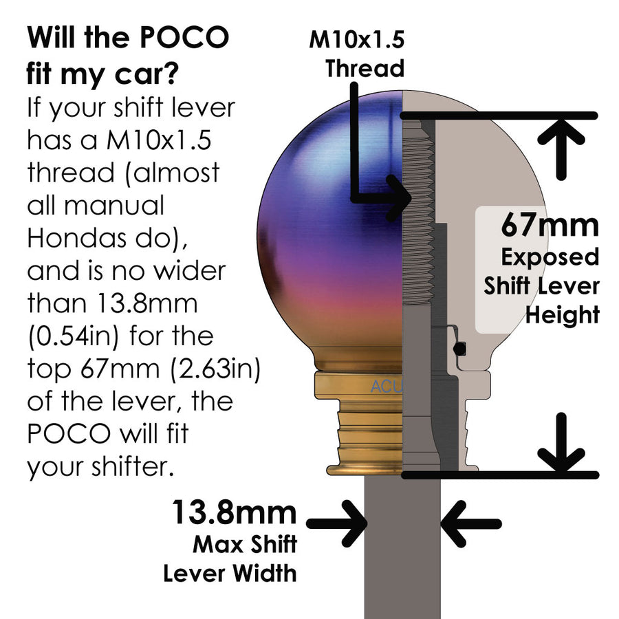 POCO-Ti Low Profile Shift Knob in Burnt Titanium Finish (M10x1.5)