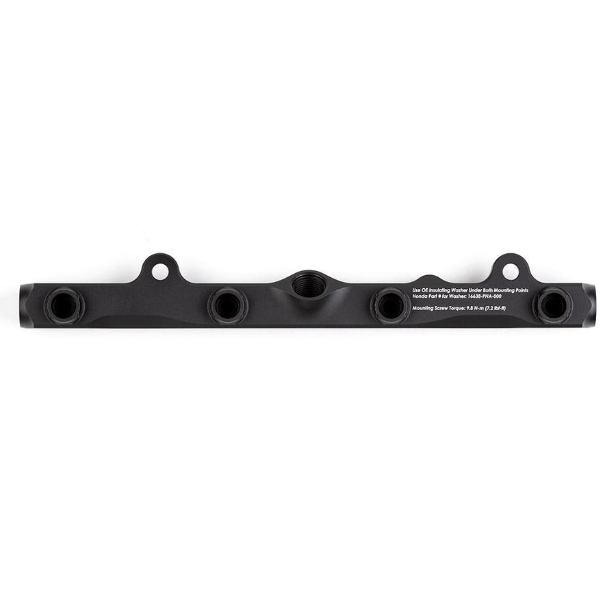 underside of Acuity K-Series Fuel Rail in Satin Black Anodized Finish