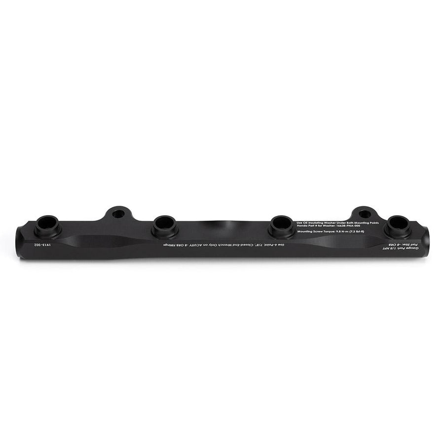 View of underside of Fuel Rail in Satin Black Anodized Finish for Honda K-Series 